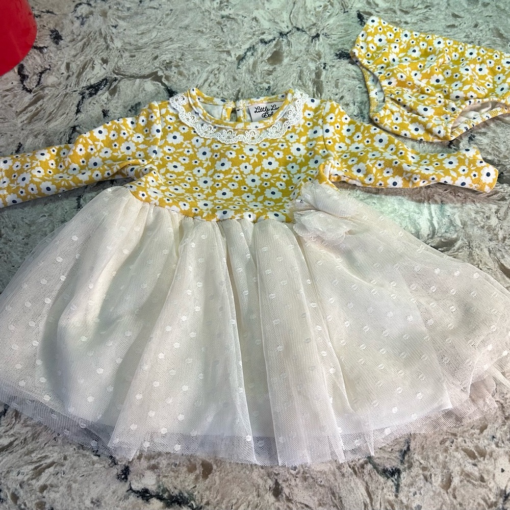 Little Lass Floral Tulle Dress with Matching Bloomers